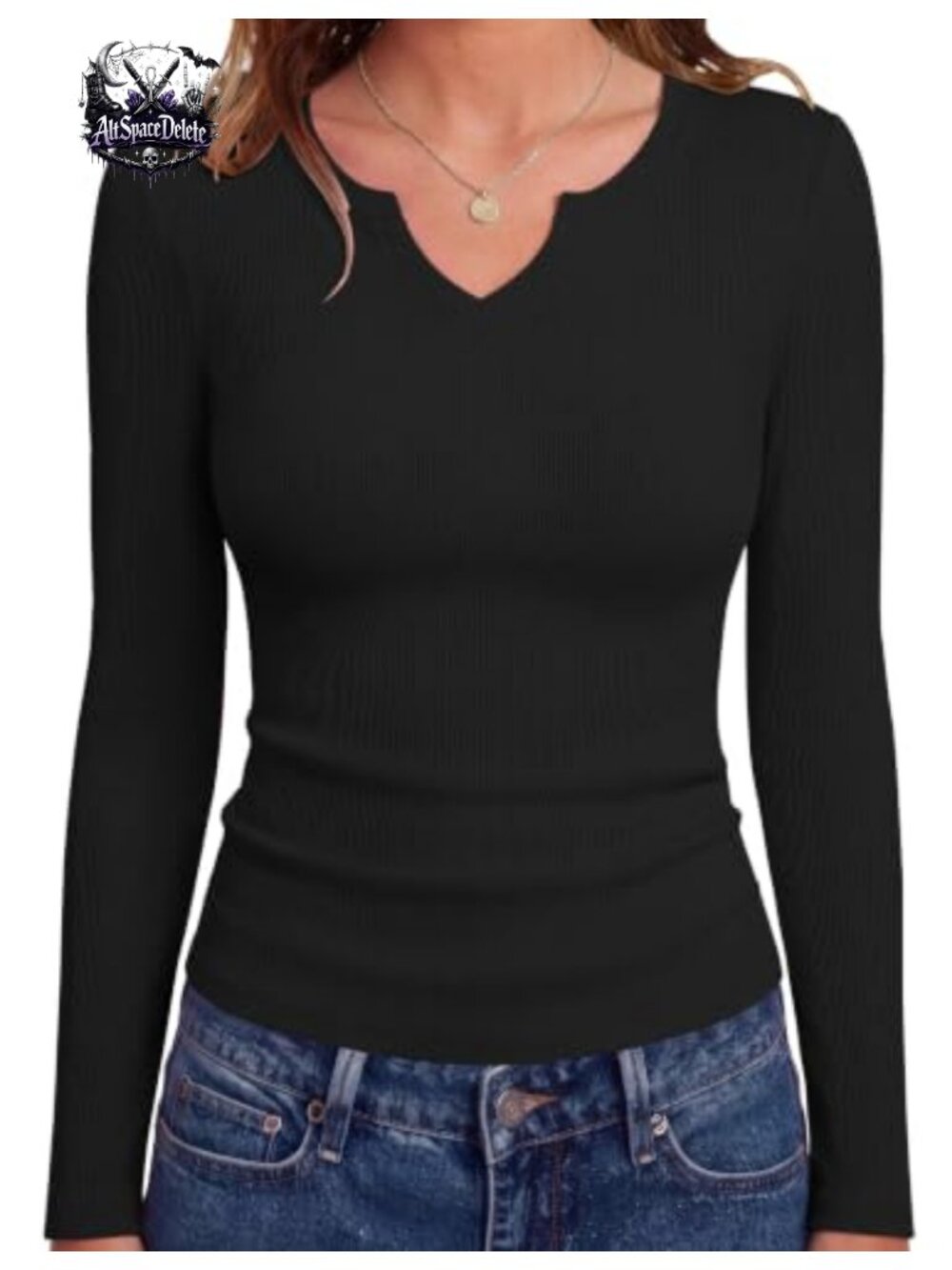 Women's Long Sleeve Rib Knit Slim Fit Stretch Basic V-Neck Tunic Top